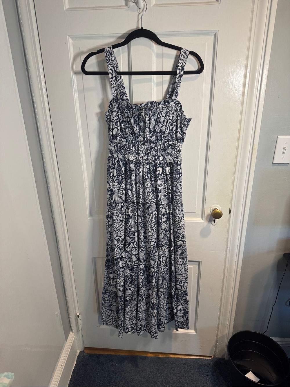 J. Crew Navy and White Floral Smocked Maxi Dress